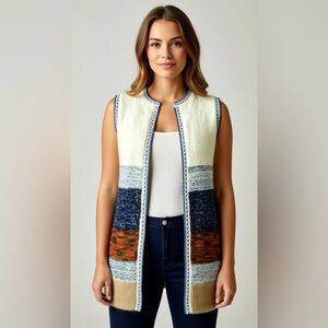 Chelsea & Violet Cream and Blue Knit Cardigan
